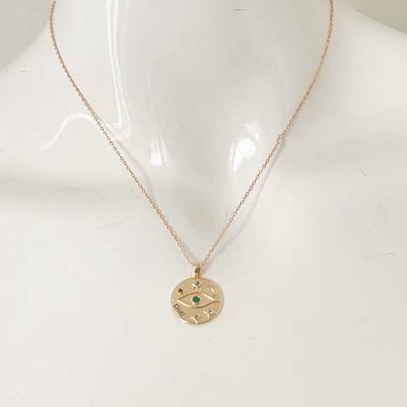 Multicolor Celestial crystal pave Gold Evil Eye necklace π§Ώ - Picture 3 of 6